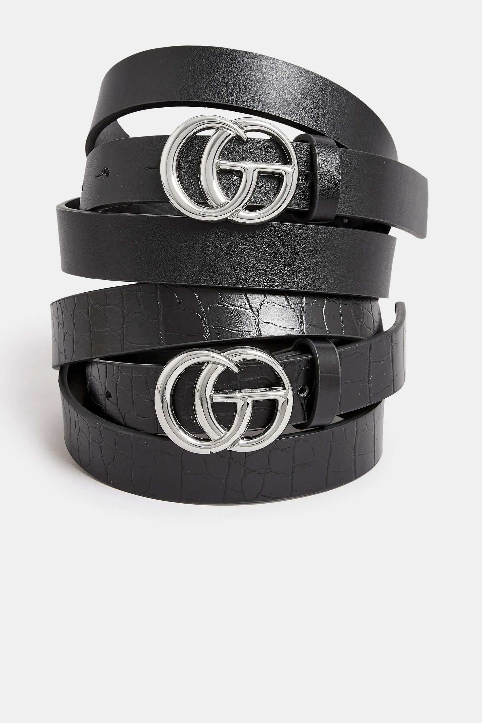 2 PACK Black & Croc Print Initial Logo Belts