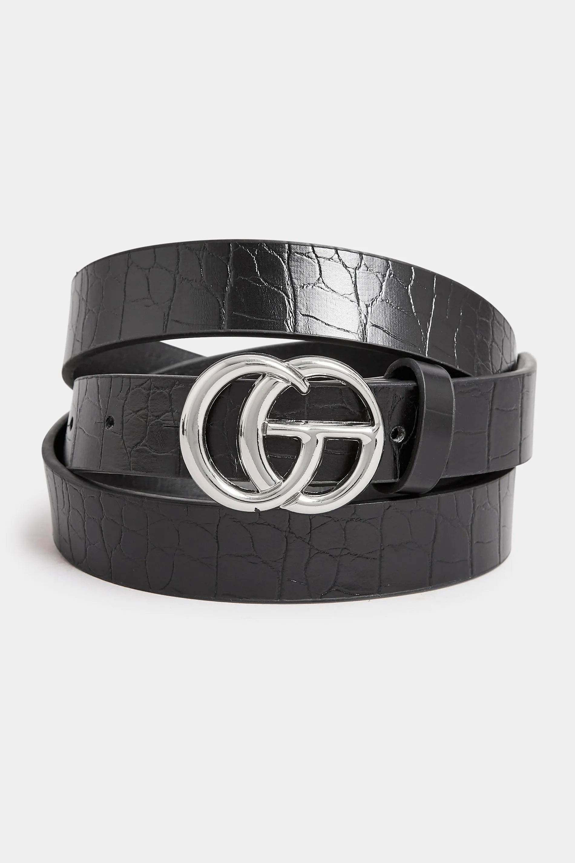 2 PACK Black & Croc Print Initial Logo Belts