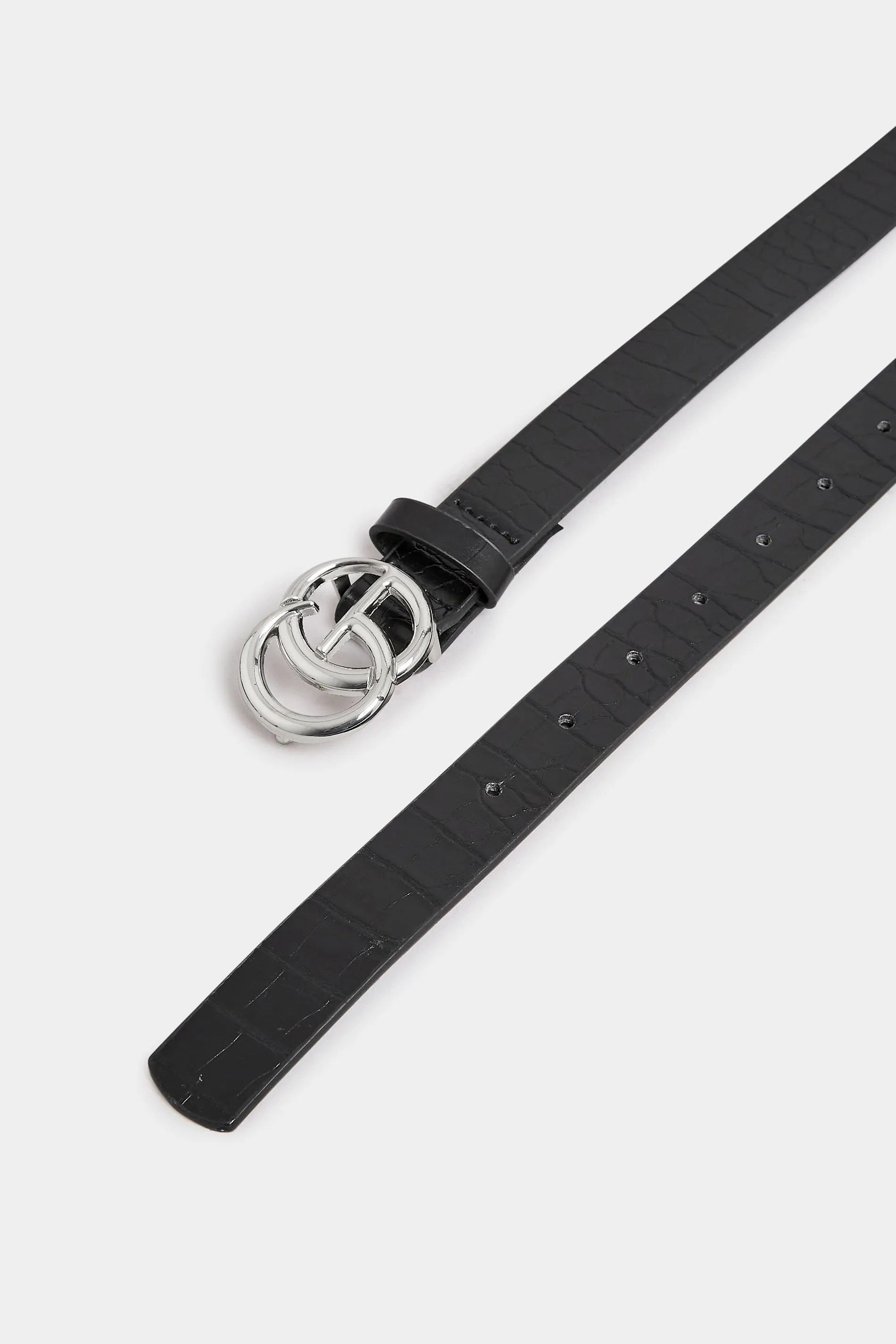 2 PACK Black & Croc Print Initial Logo Belts