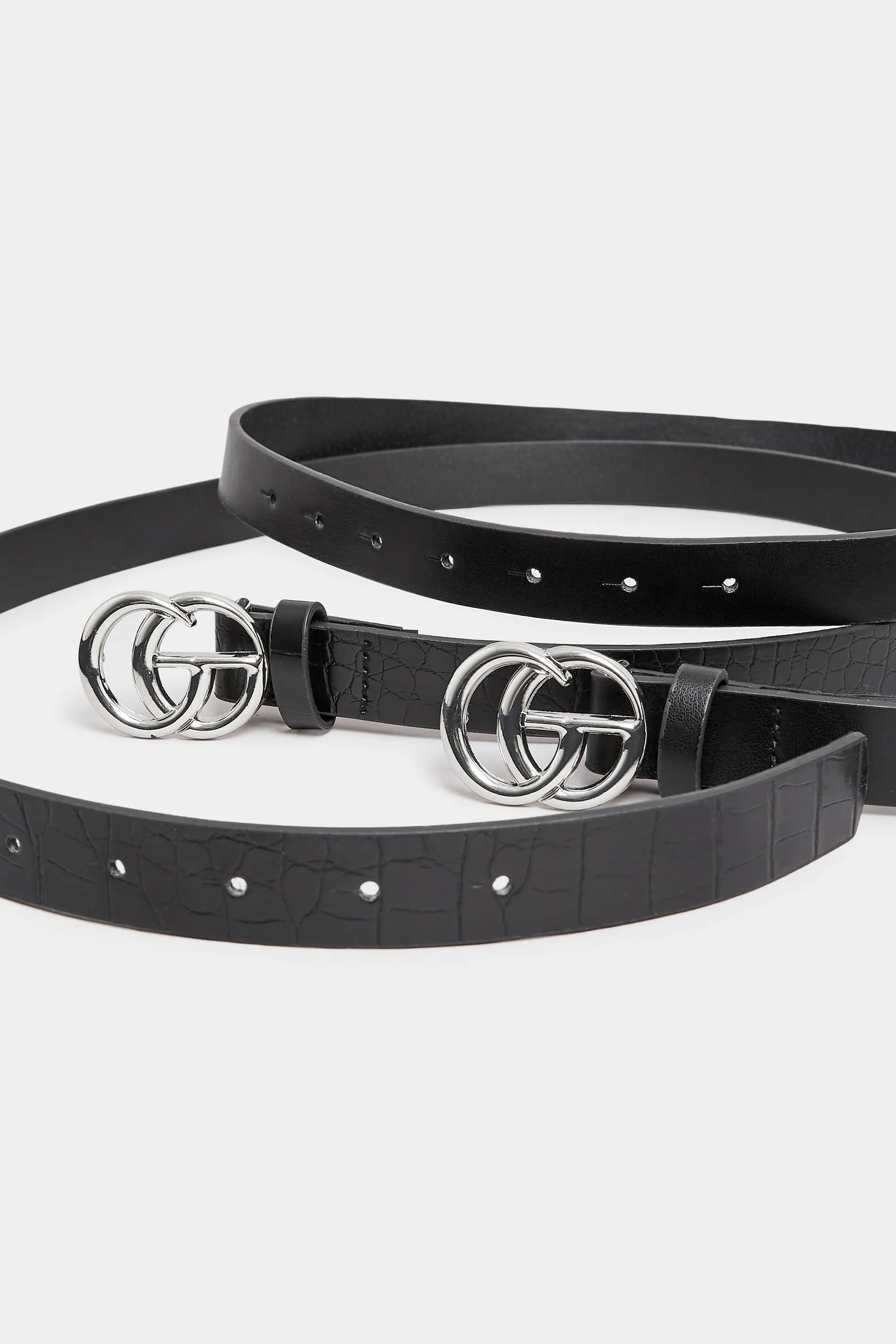 2 PACK Black & Croc Print Initial Logo Belts