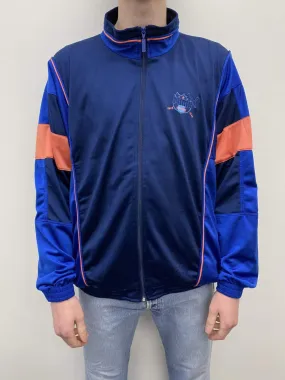 90s vintage mens puma sports jacket in navy, blue & orange – Large