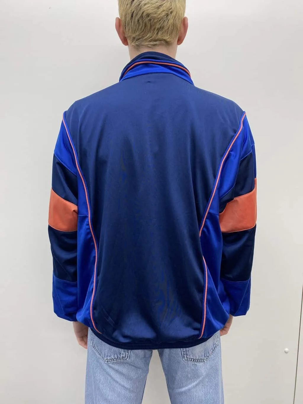 90s vintage mens puma sports jacket in navy, blue & orange – Large