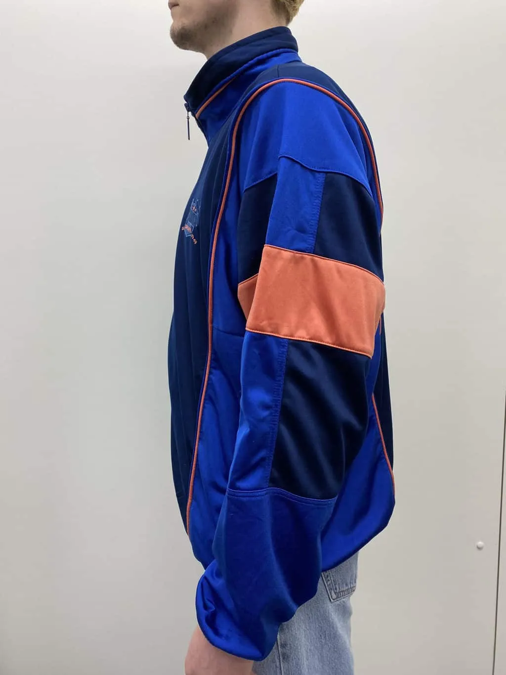 90s vintage mens puma sports jacket in navy, blue & orange – Large