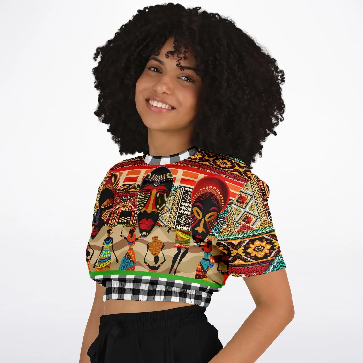 Africa Bombastic Short Sleeve Cropped Eco-Poly Sweater