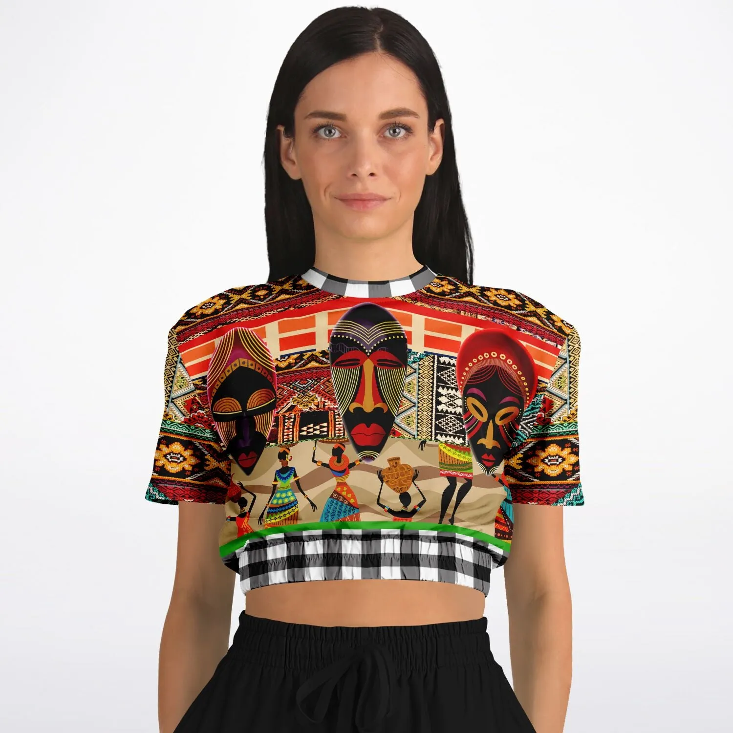 Africa Bombastic Short Sleeve Cropped Eco-Poly Sweater