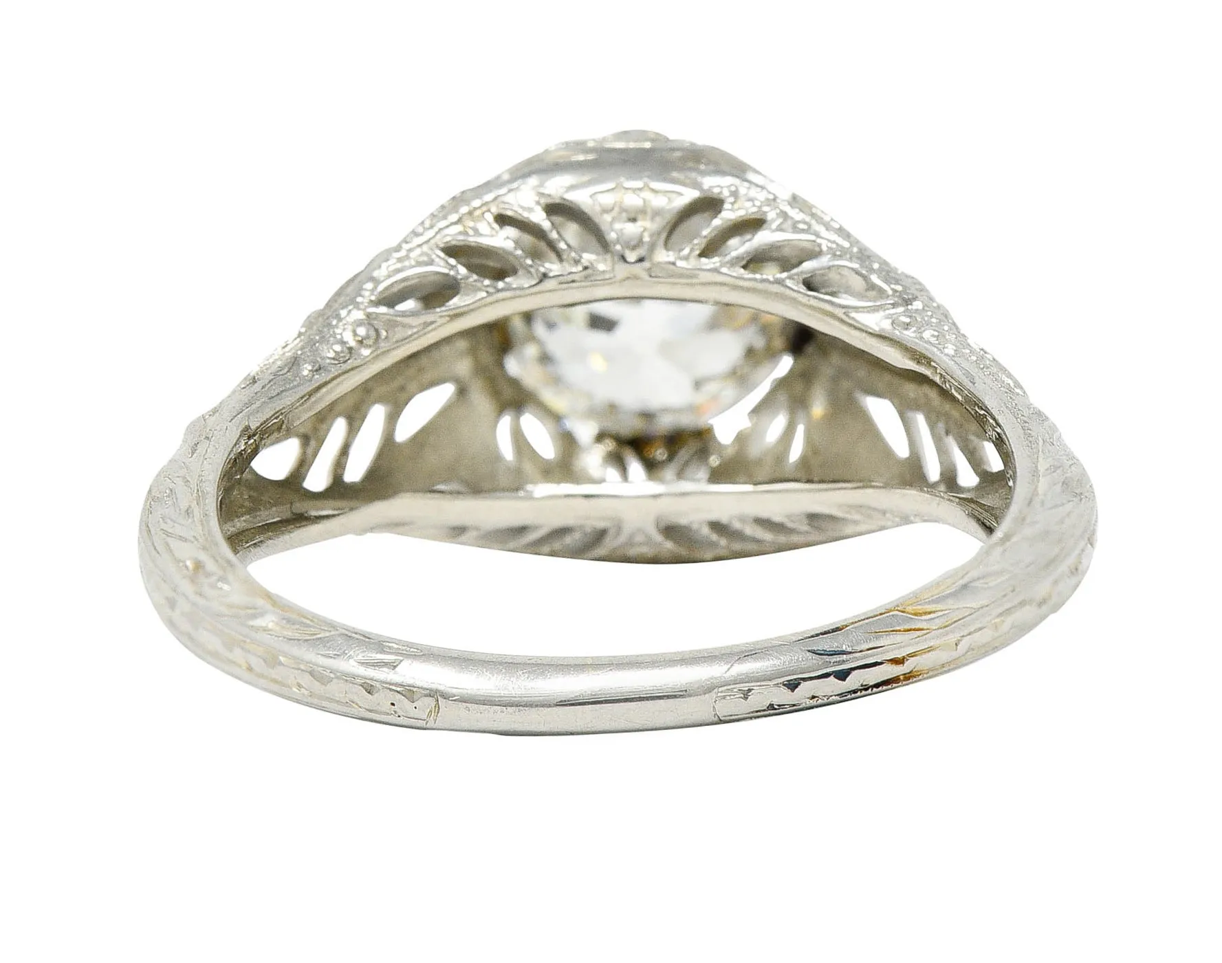 Art Deco 1.02 CTW Diamond 18 Karat White Gold Engagement Ring