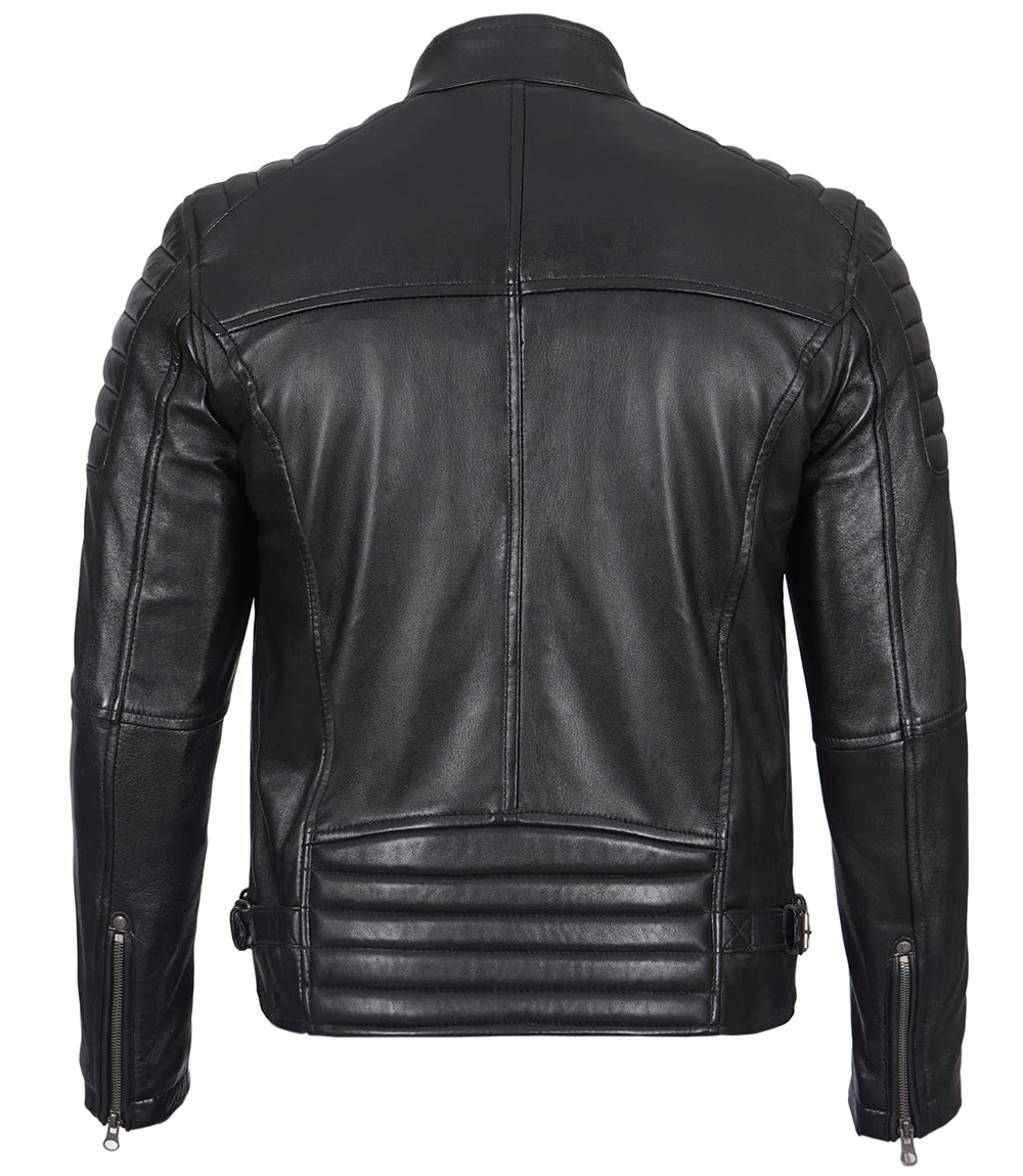 Black Cafe Racer Leather Jacket for Men