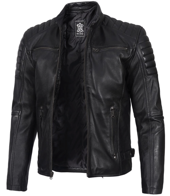 Black Cafe Racer Leather Jacket for Men