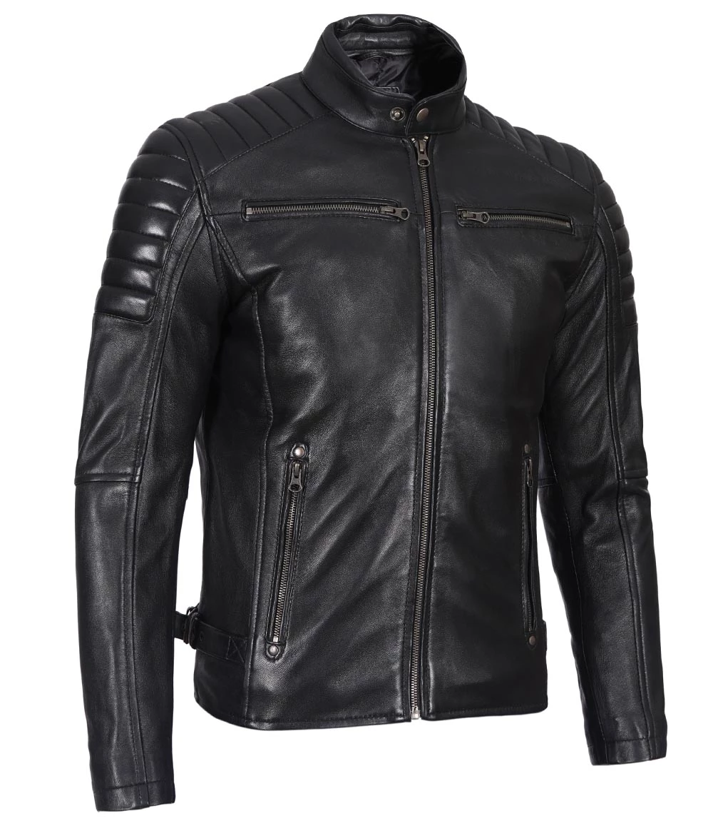 Black Cafe Racer Leather Jacket for Men