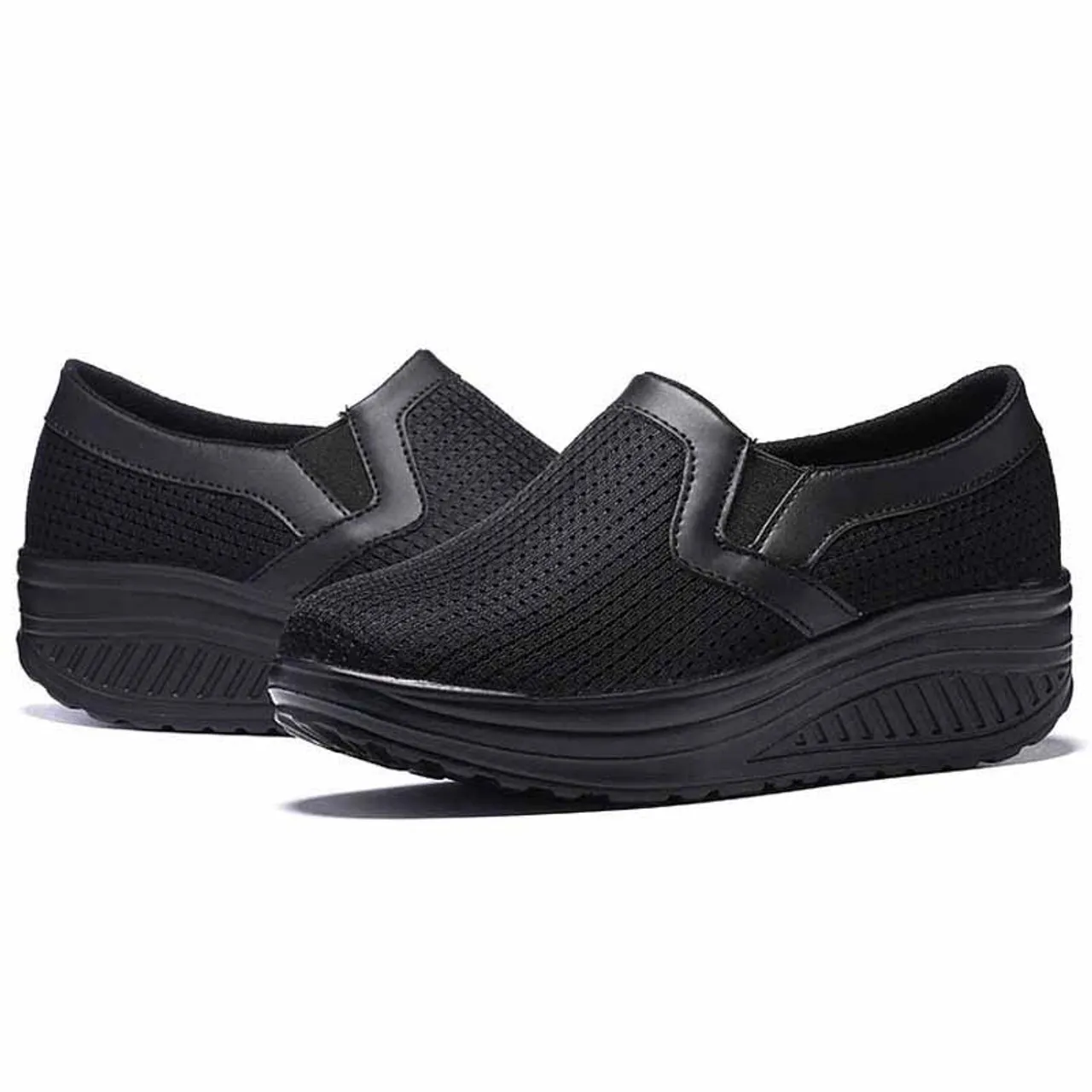 Black plain slip on rocker bottom shoe sneaker