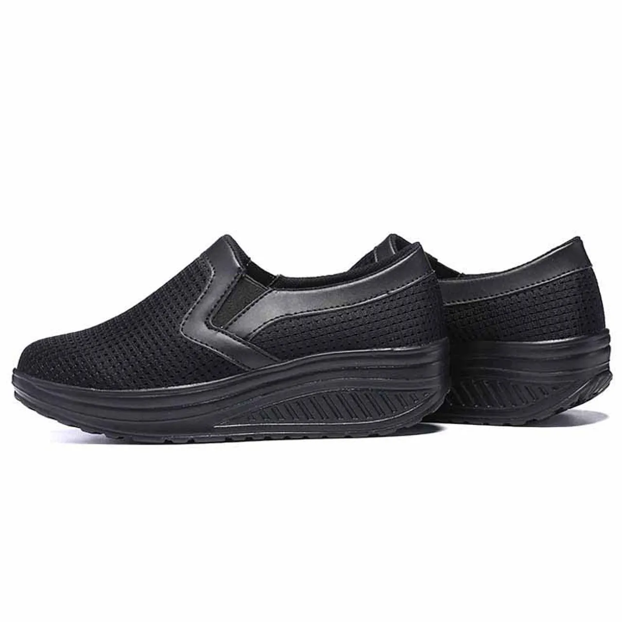 Black plain slip on rocker bottom shoe sneaker