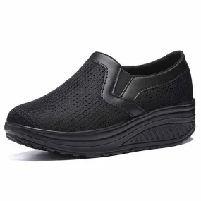 Black plain slip on rocker bottom shoe sneaker