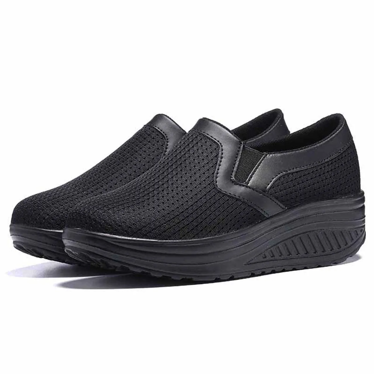 Black plain slip on rocker bottom shoe sneaker