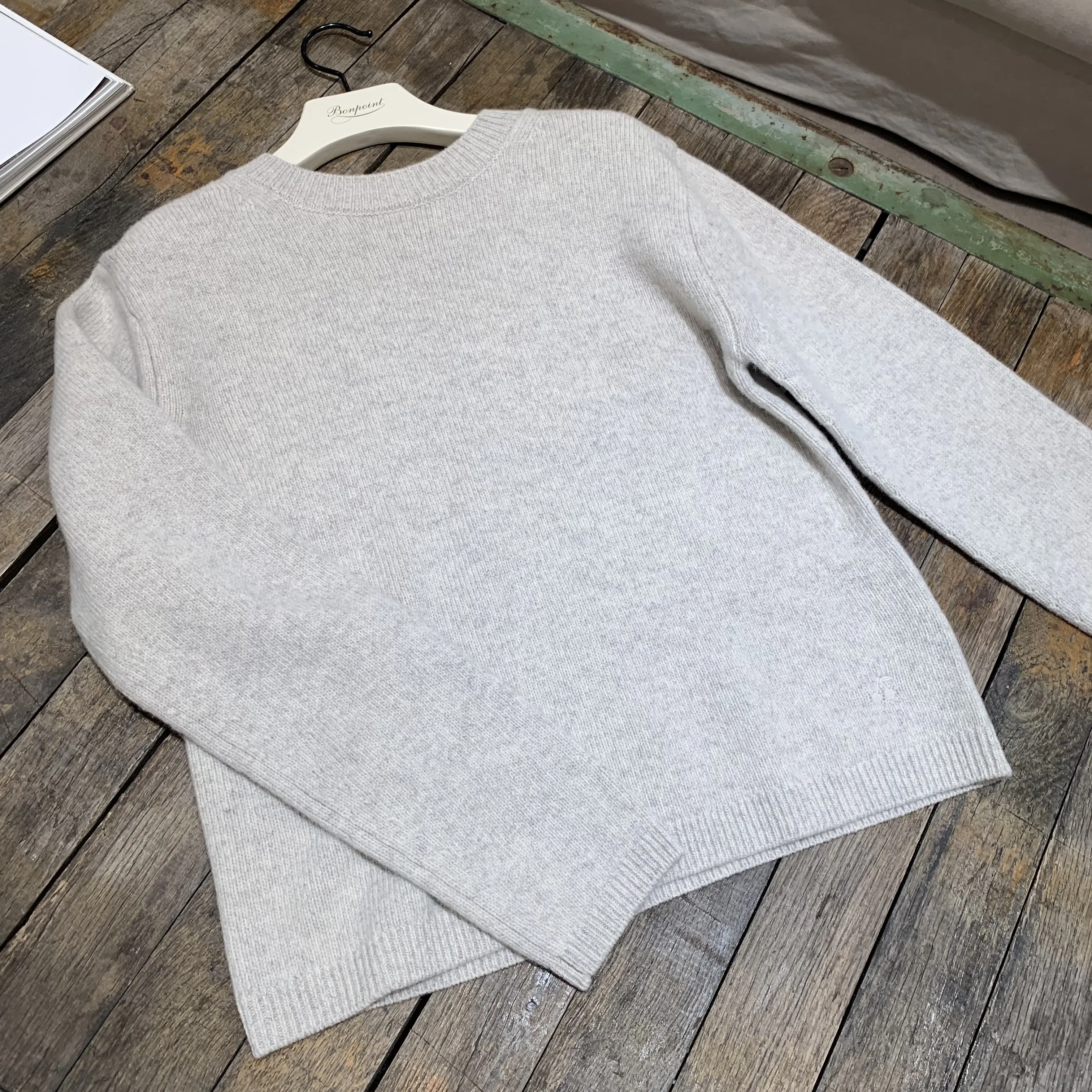 Bonpoint  |Round-neck heather gray sweater in wool