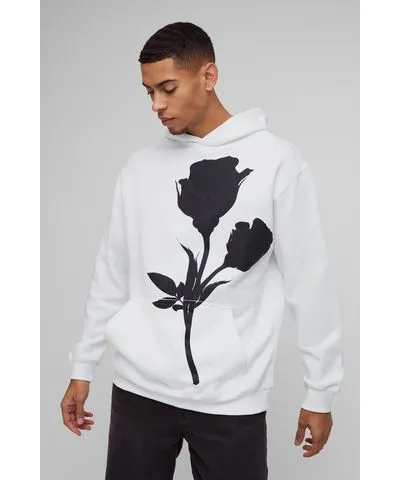 boohoo Mens Mono Placement Floral Printed Hoodie