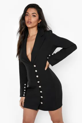 Button Detail Tailored Blazer Dress