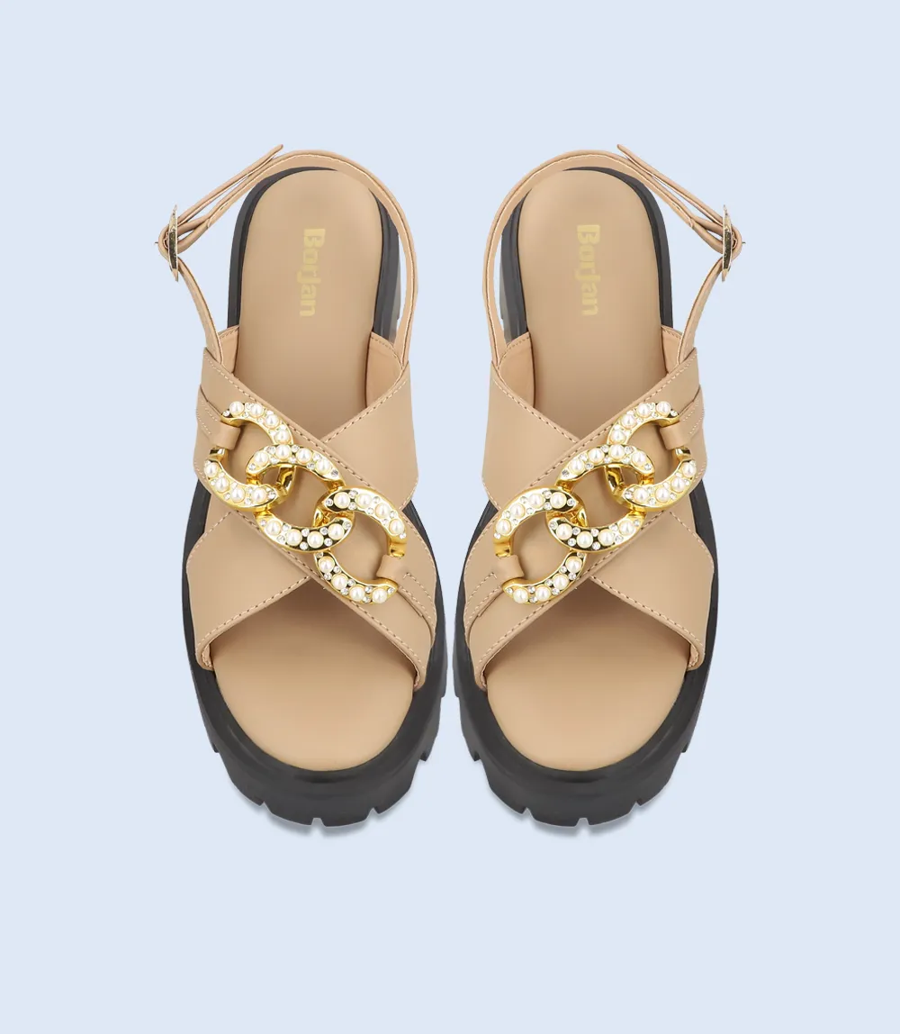 BW9225-BEIGE-Women Platform Sandals