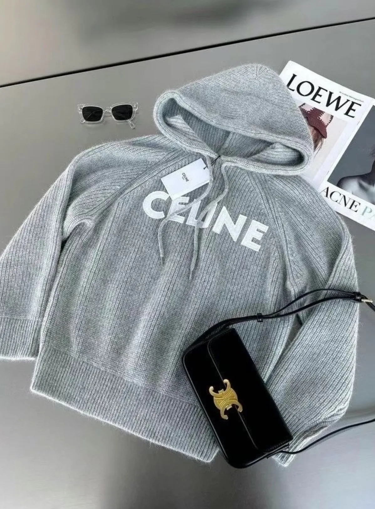 CELINE  |Celine sweater with hood in ribbed wool