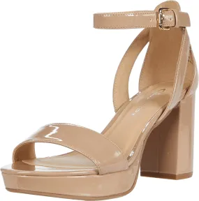 Chinese Laundry Go On New Nude Patent Ankle Strap Open Toe Block Heeled Sandals