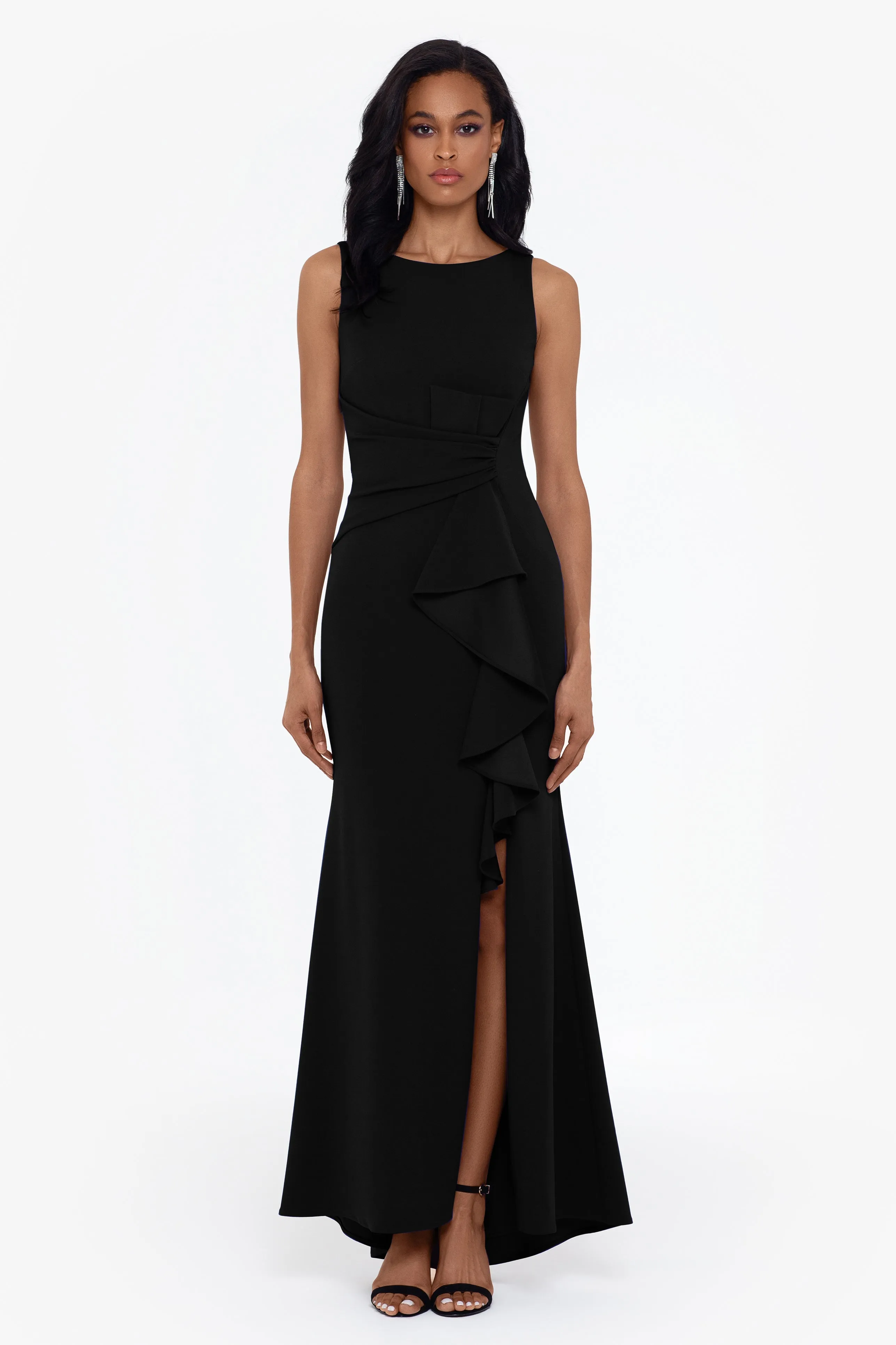 Christine Scuba Crepe Ruffled Bow Gown