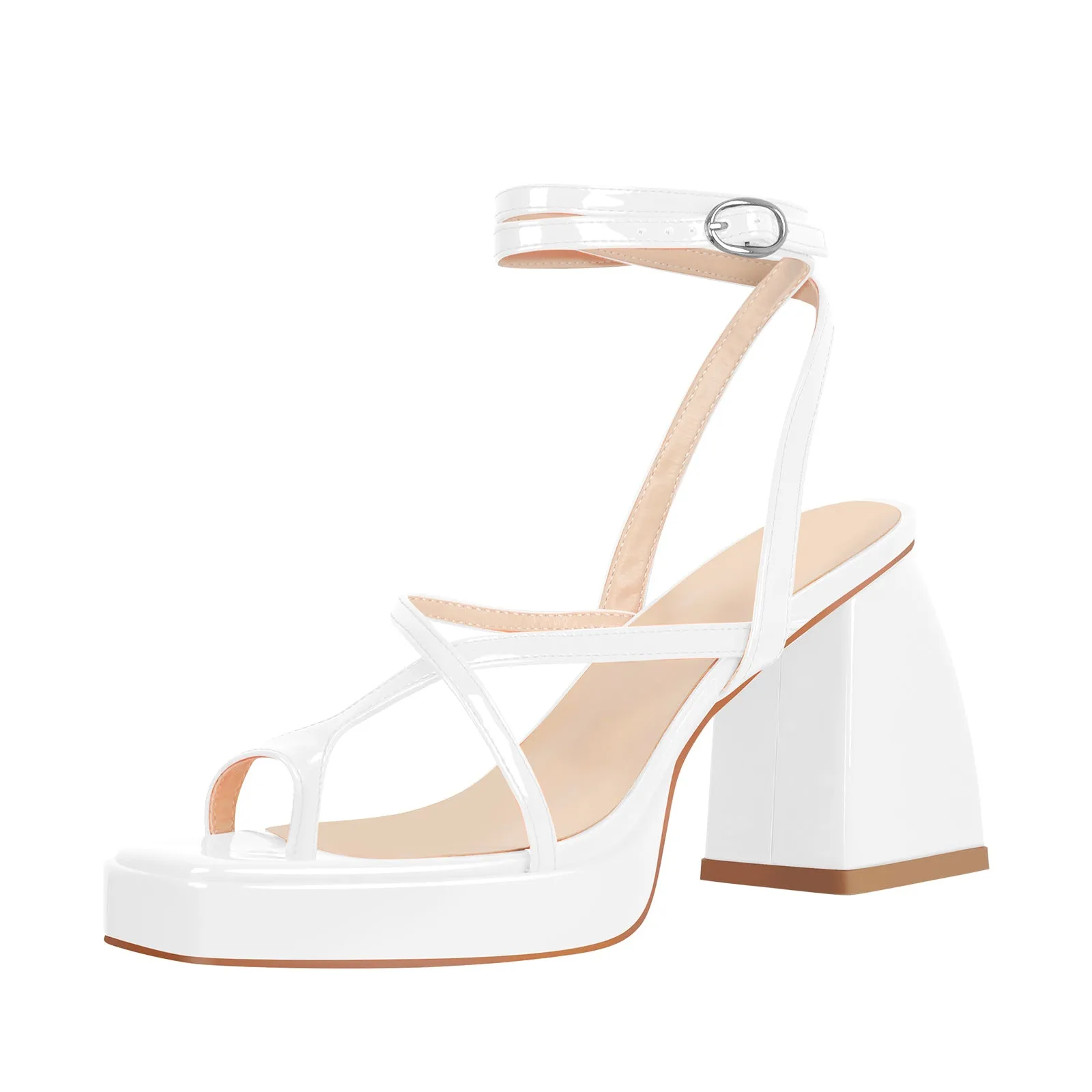 Chunky Mid Heel Criss Cross Platform Sandals