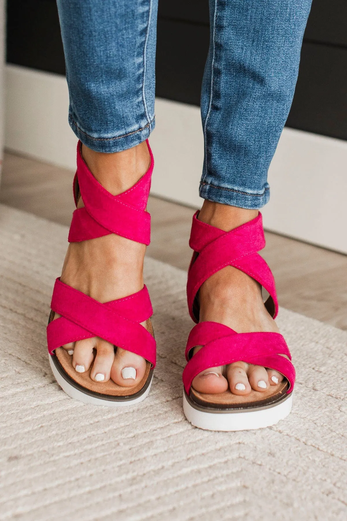 Corky's Double Dutch Wedge Sandals- Fuchsia