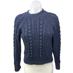 COS Women's Navy Blue Cable Knit Heavy Organic Blend Pullover Sweater Top Sz XS