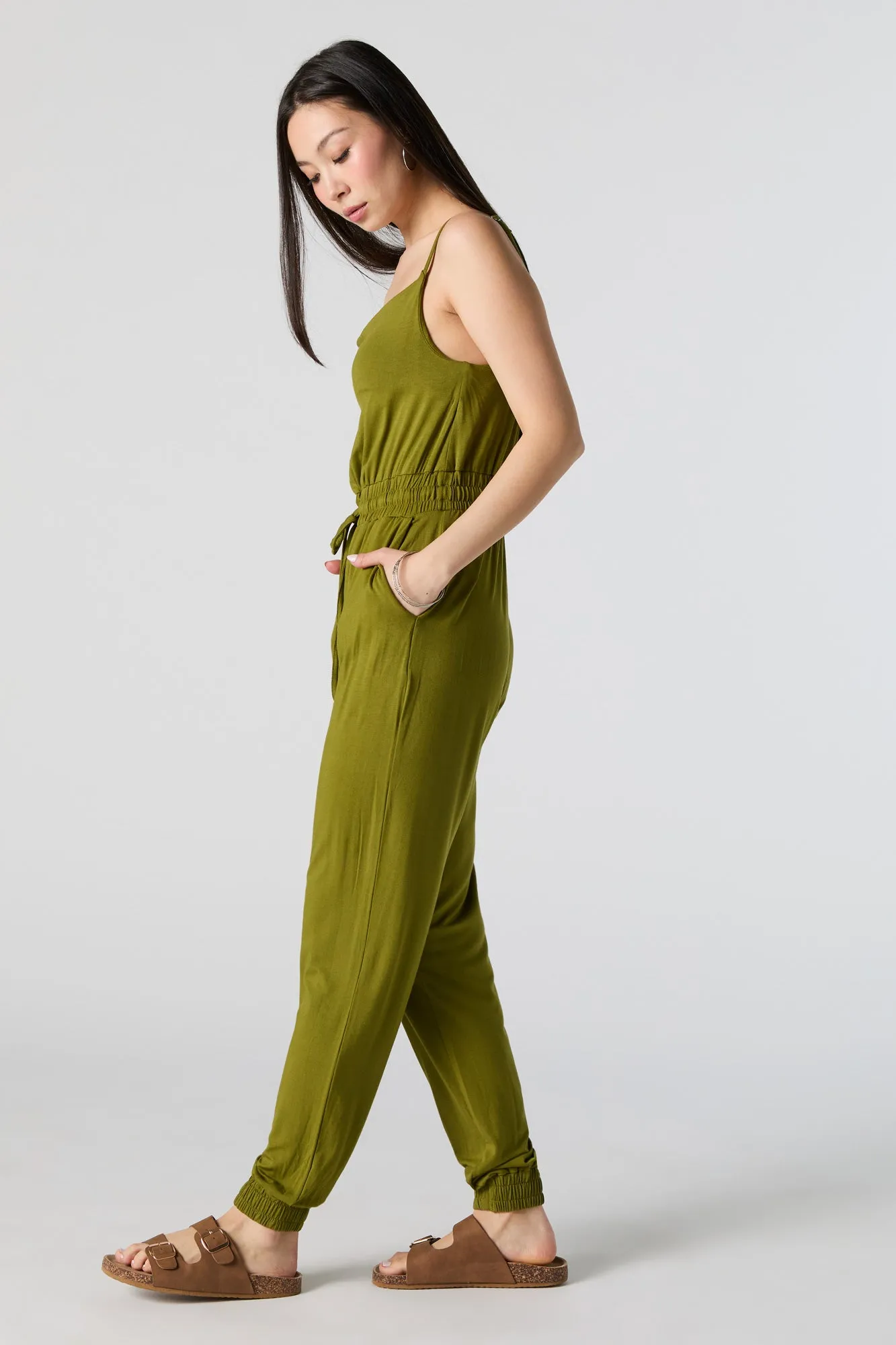 Cowl Neck Drawstring Waist Jumpsuit