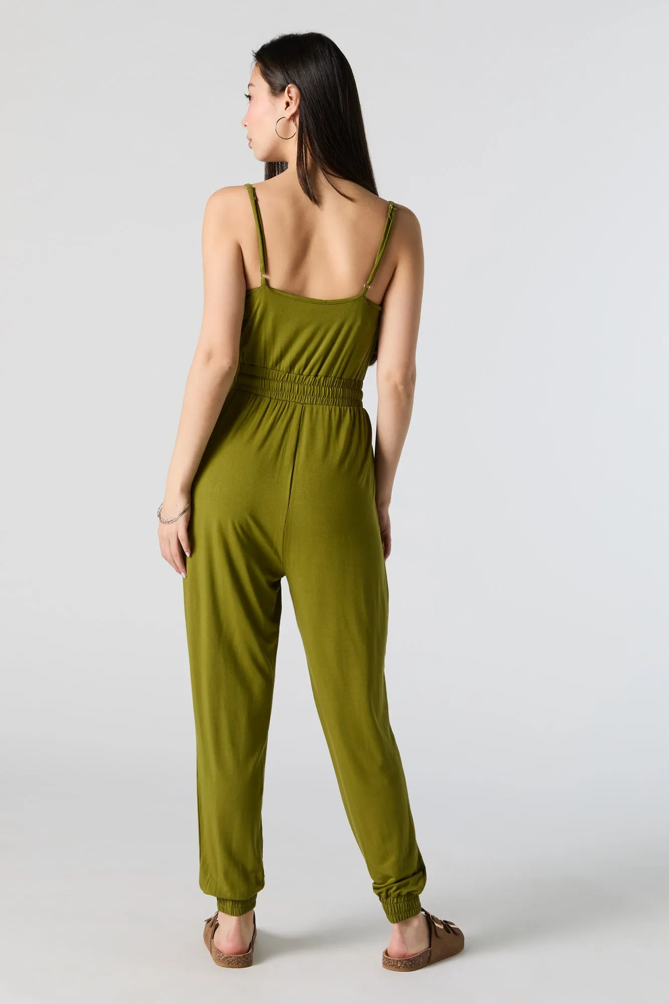 Cowl Neck Drawstring Waist Jumpsuit