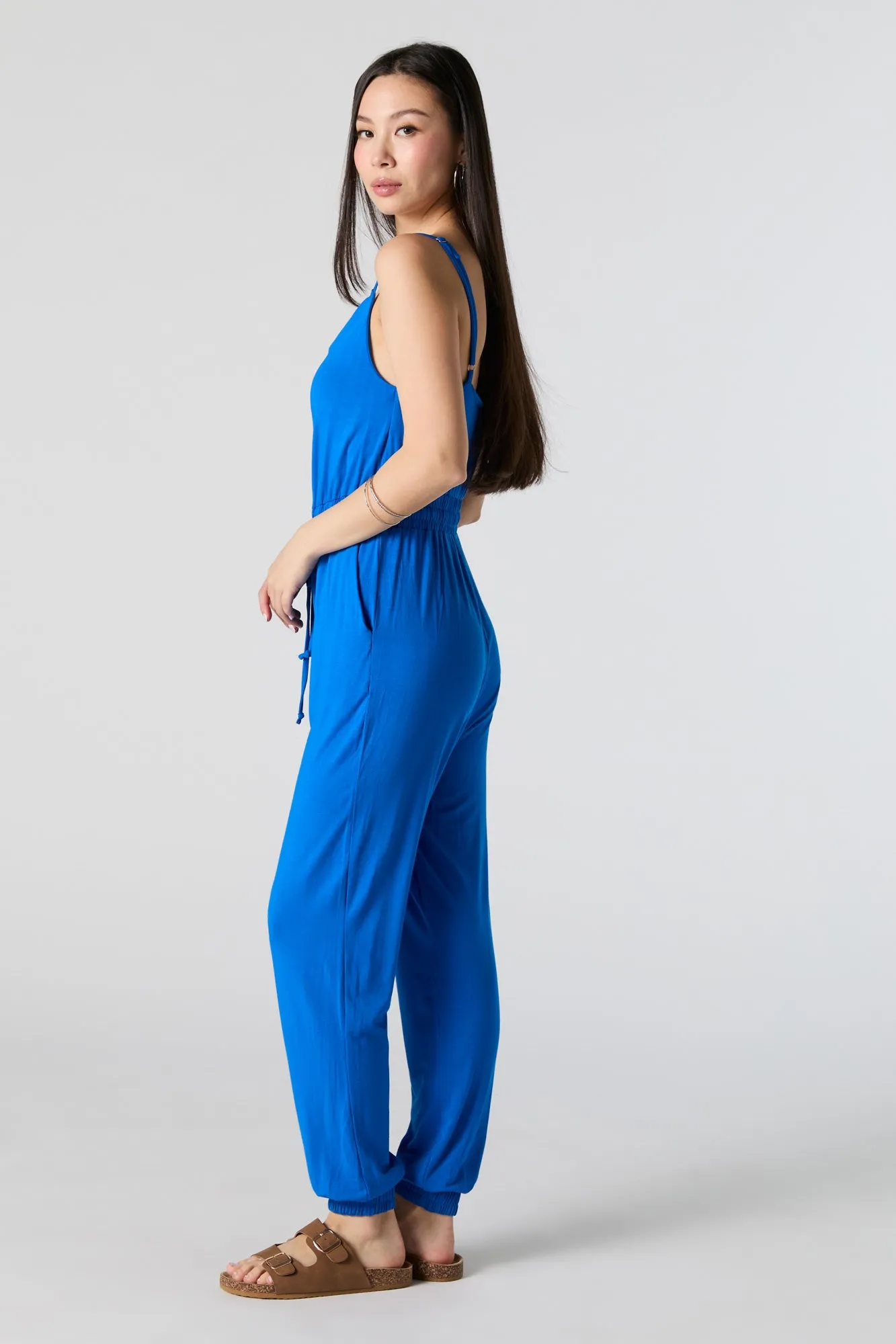 Cowl Neck Drawstring Waist Jumpsuit