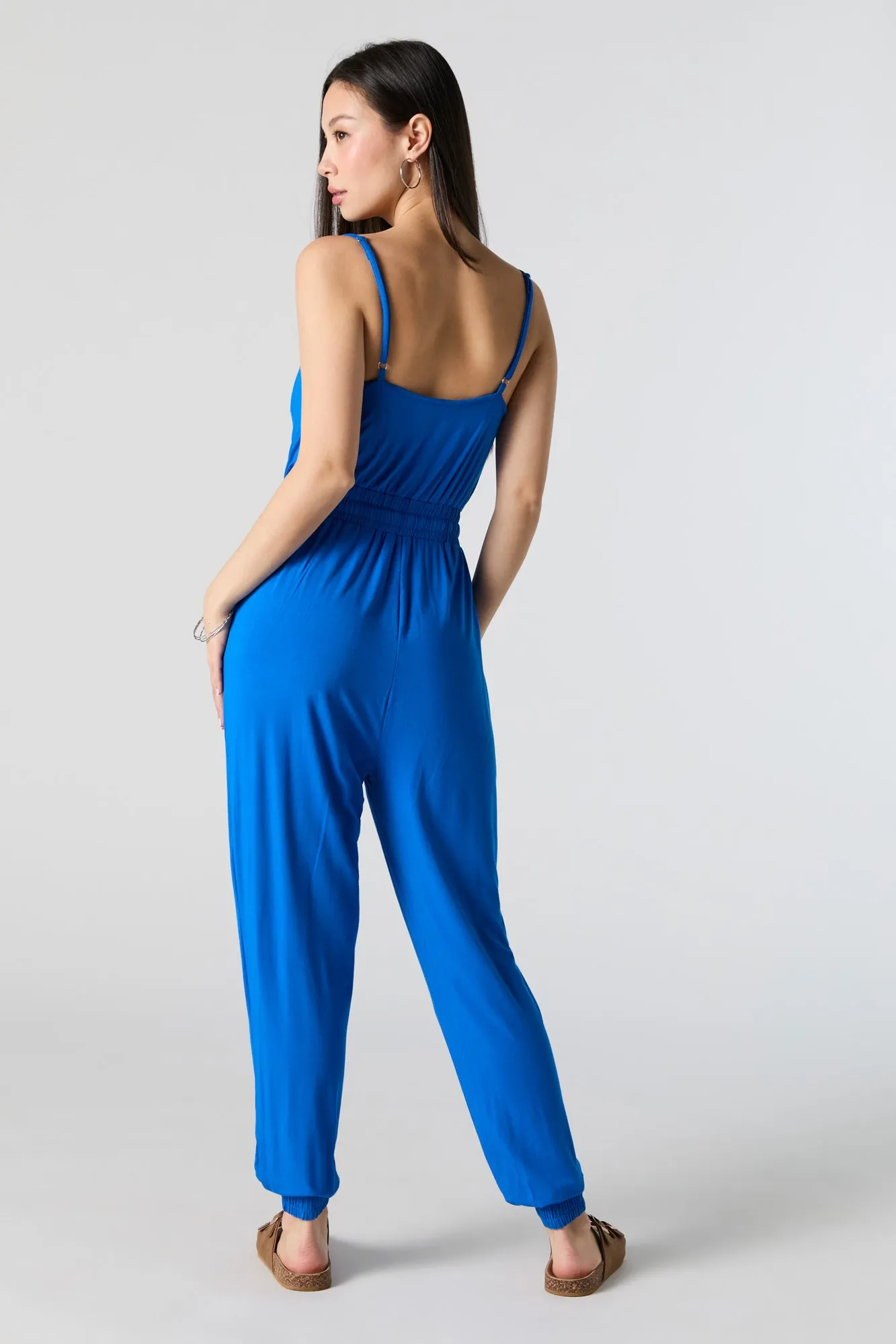 Cowl Neck Drawstring Waist Jumpsuit