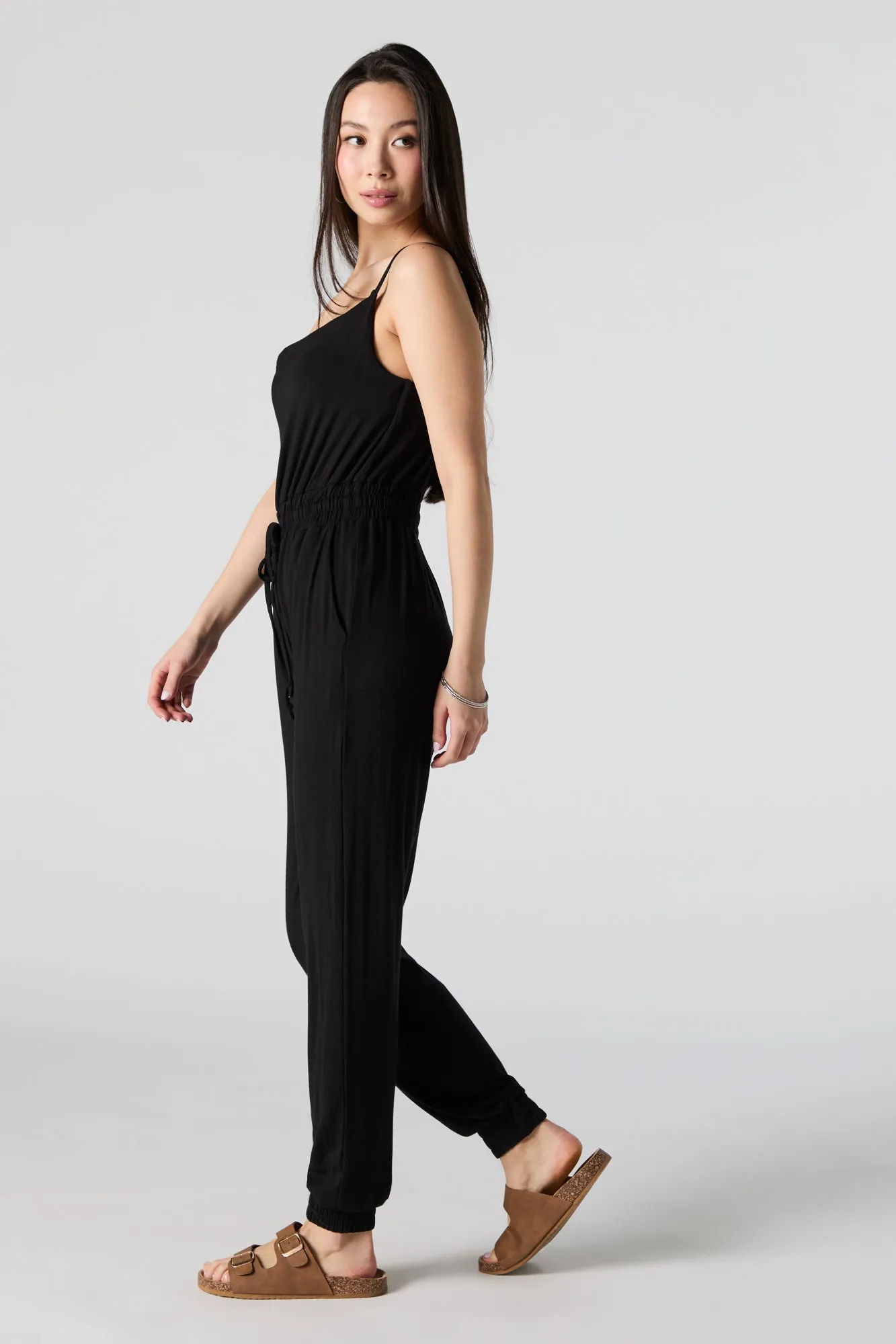 Cowl Neck Drawstring Waist Jumpsuit