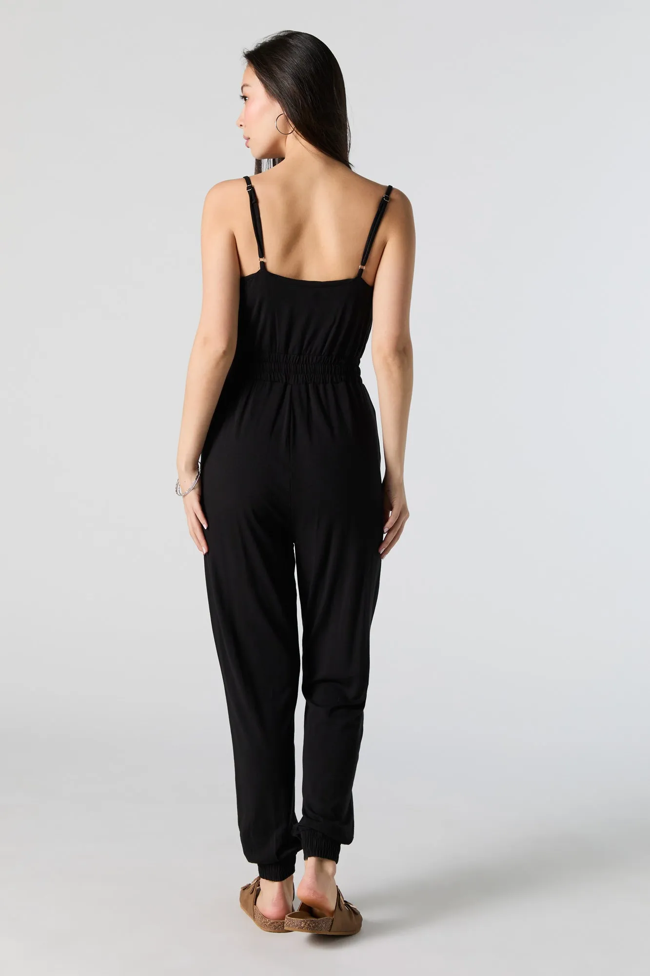 Cowl Neck Drawstring Waist Jumpsuit