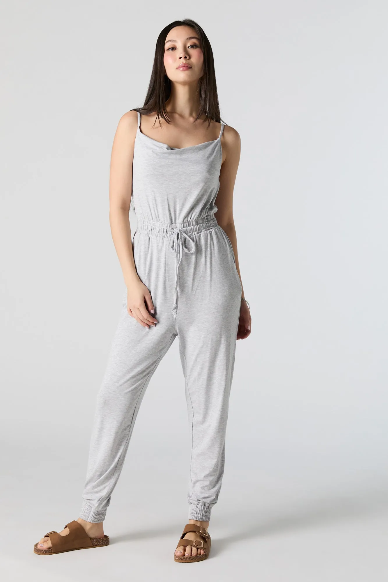 Cowl Neck Drawstring Waist Jumpsuit