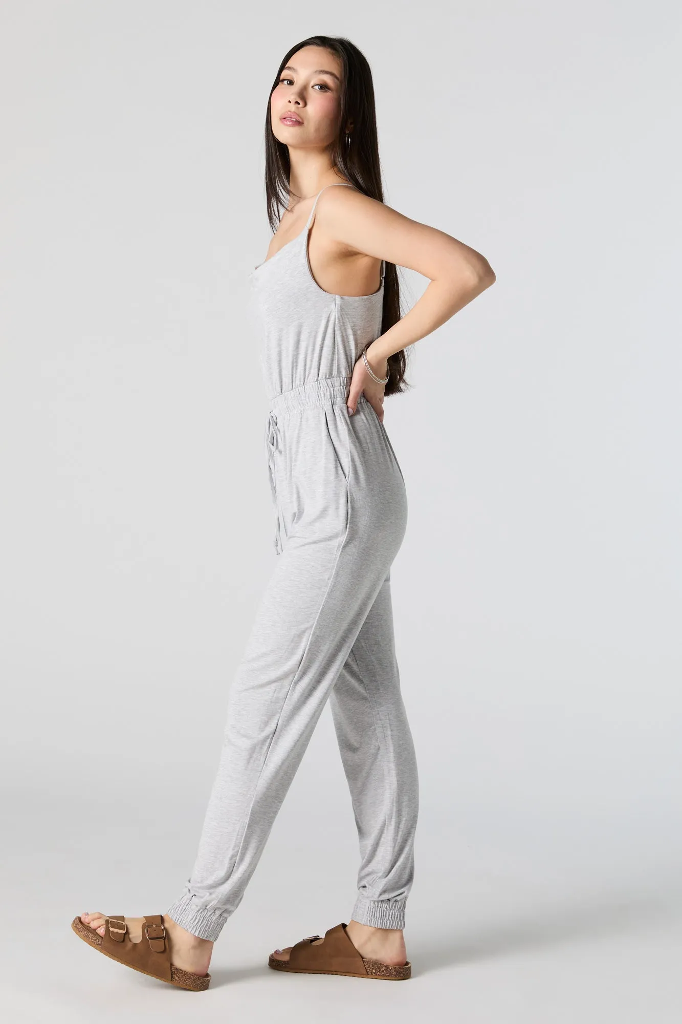 Cowl Neck Drawstring Waist Jumpsuit