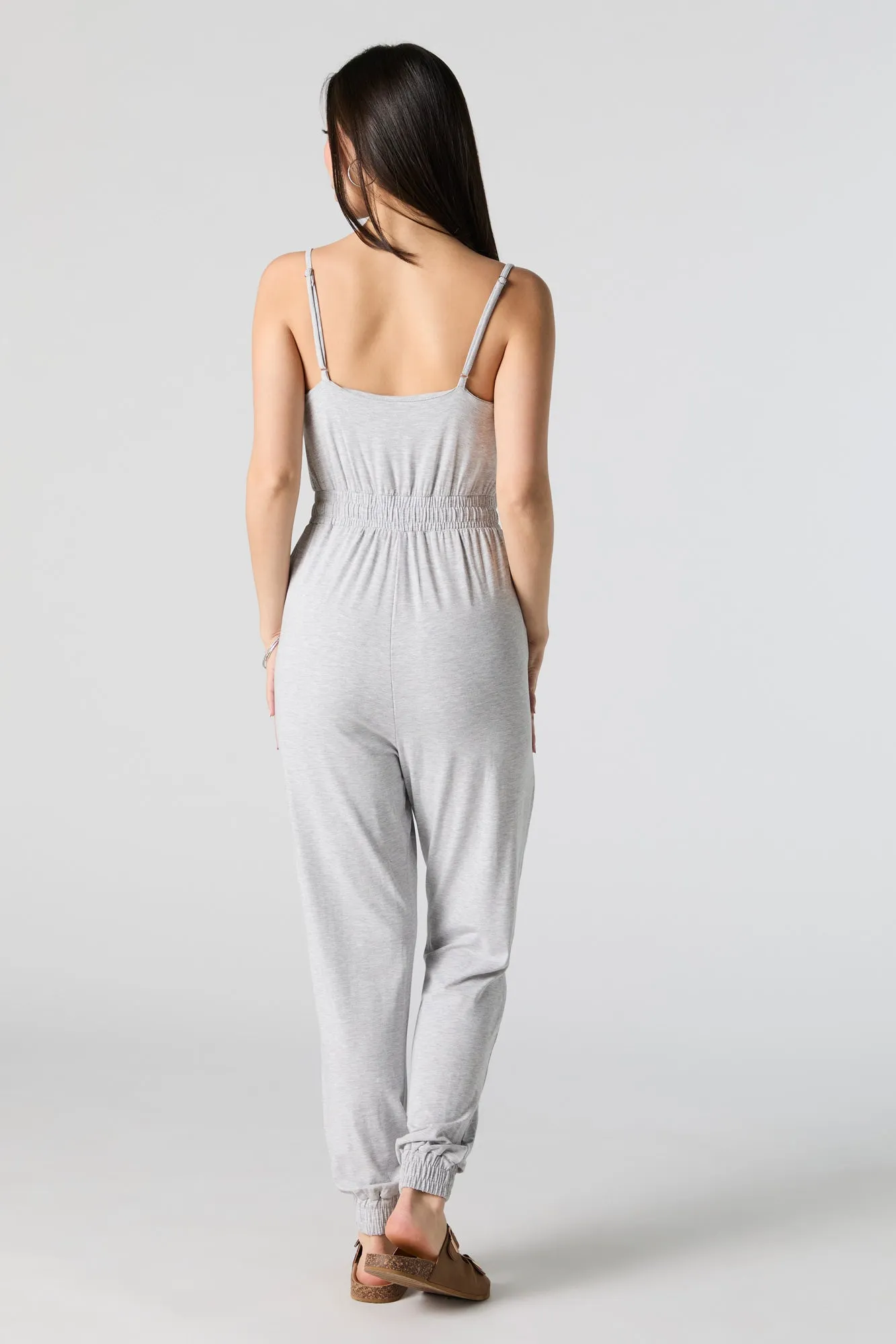 Cowl Neck Drawstring Waist Jumpsuit