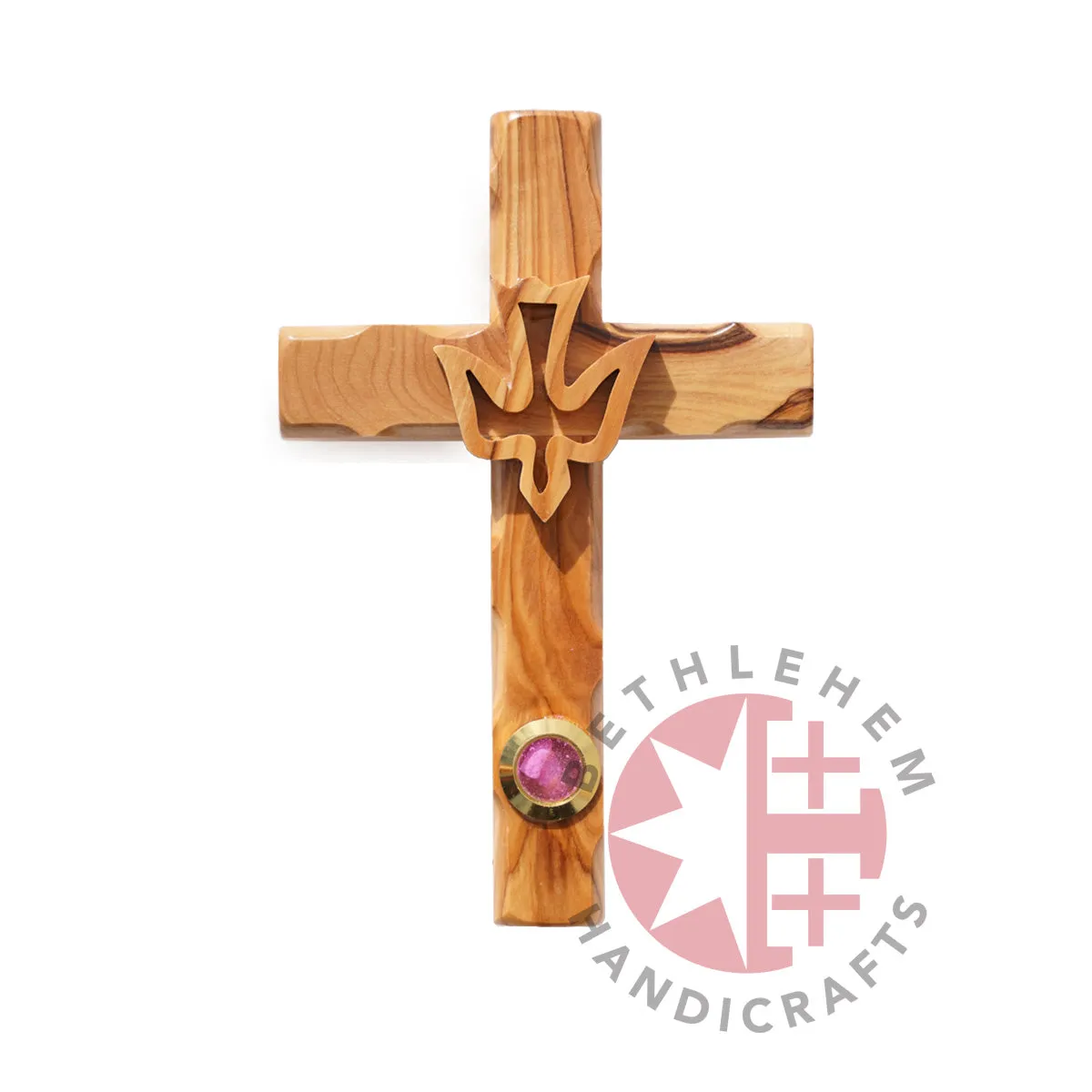 Cross with Holy Spirit Dove, 6 Holy Land Olive Wood