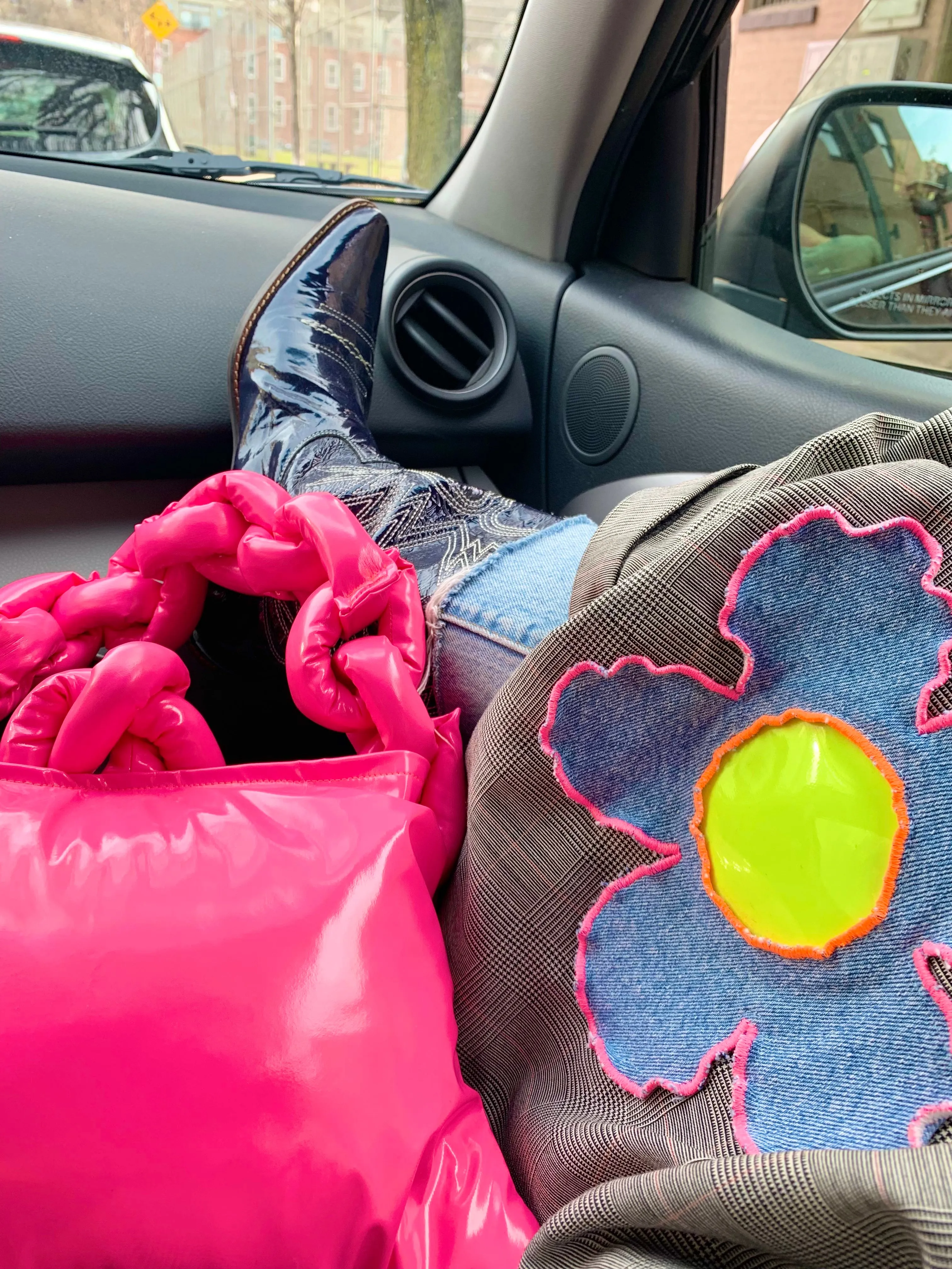 Custom flower + safety pin blazer