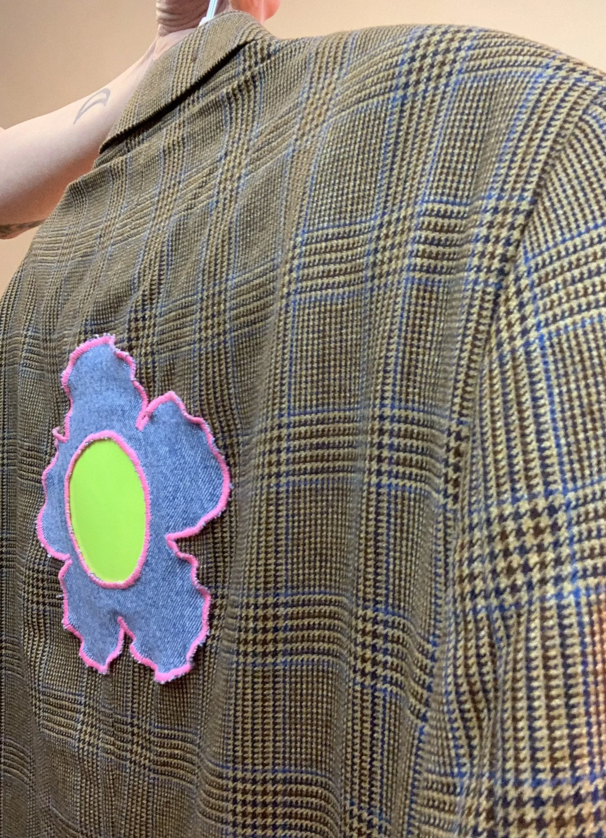 Custom flower + safety pin blazer