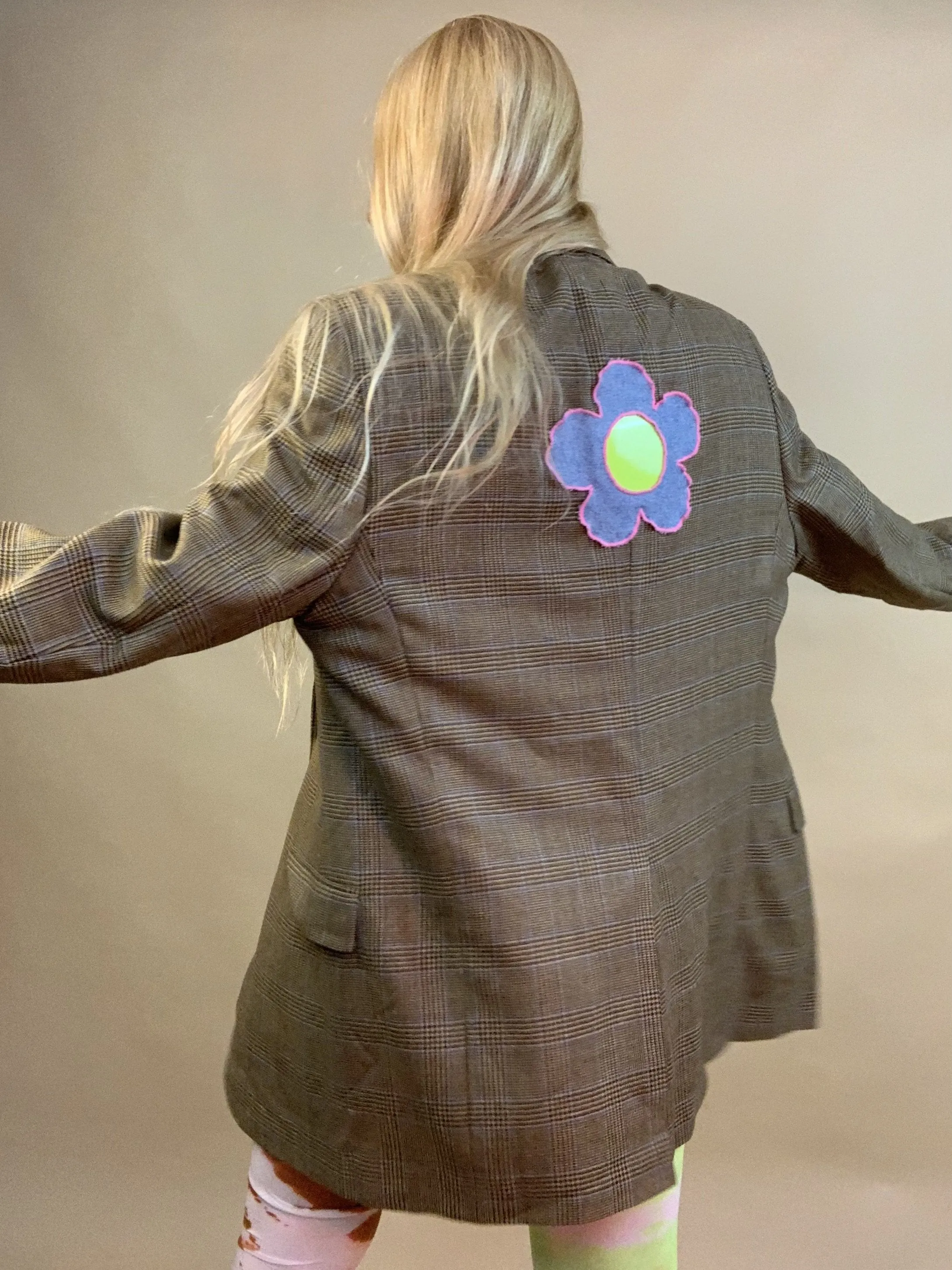 Custom flower + safety pin blazer