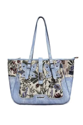 Denim Floral Commuter Tote Bag