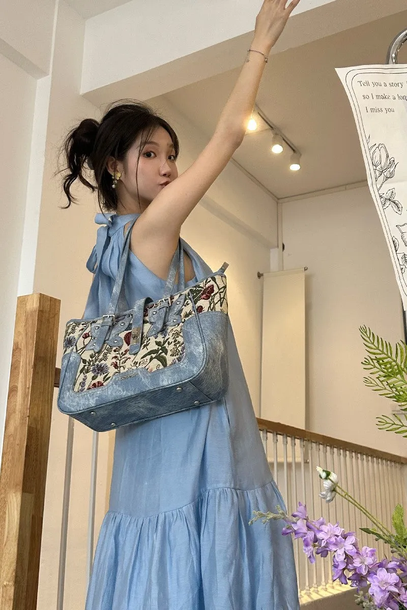 Denim Floral Commuter Tote Bag