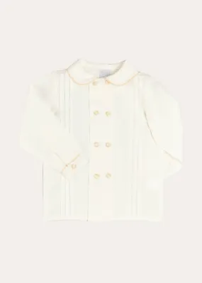 Double-Breasted Peter Pan Collar Long Sleeve Shirt with Beige Silk Piping (2-10yrs)