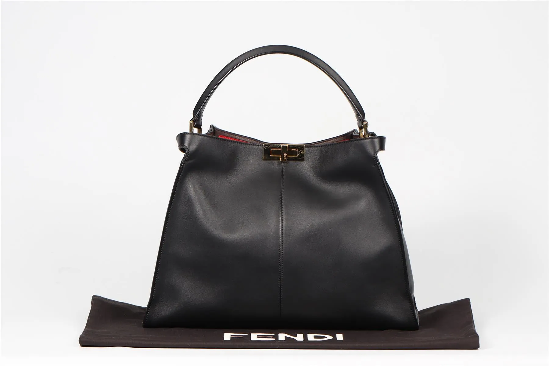 FENDI BLACK PEEKABOO X-LITE LEATHER TOTE BAG