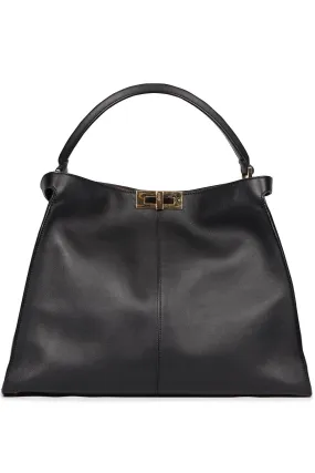 FENDI BLACK PEEKABOO X-LITE LEATHER TOTE BAG