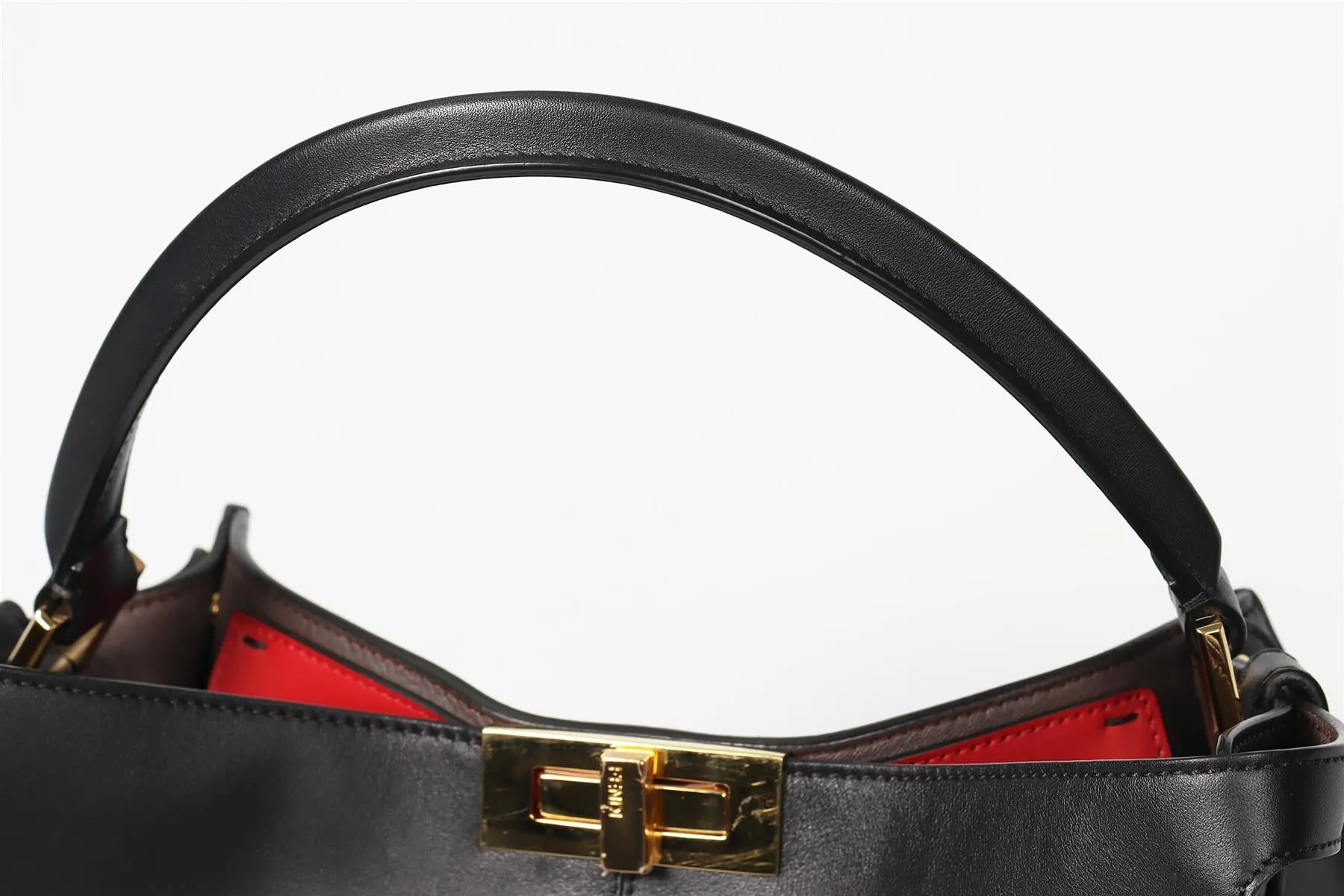 FENDI BLACK PEEKABOO X-LITE LEATHER TOTE BAG