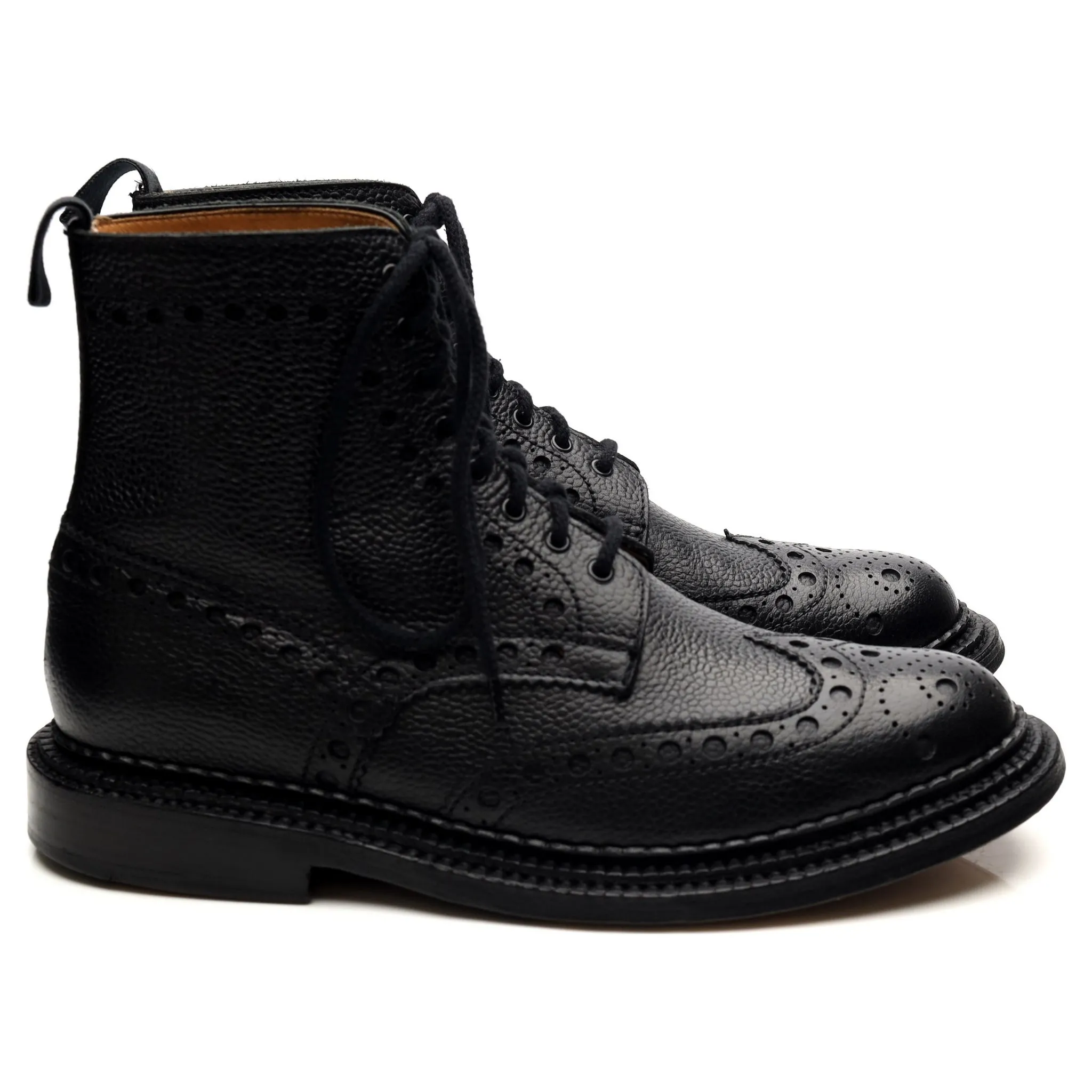 'Fred' Triple Welt Black Leather Brogue Boots UK 7 G