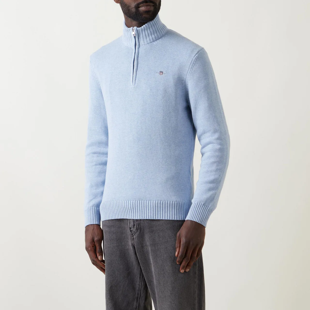 GANT The Sustainable Edit Casual Half-Zip Logo Sweater - Light Blue