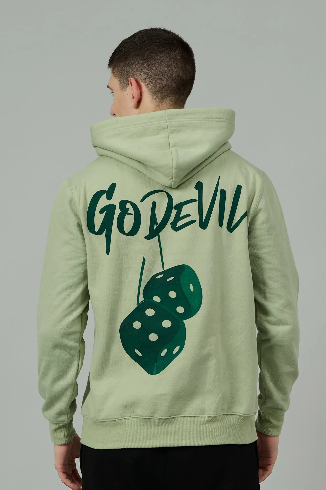 Go Devil Back Dice Printed Green  Hoodie for Men