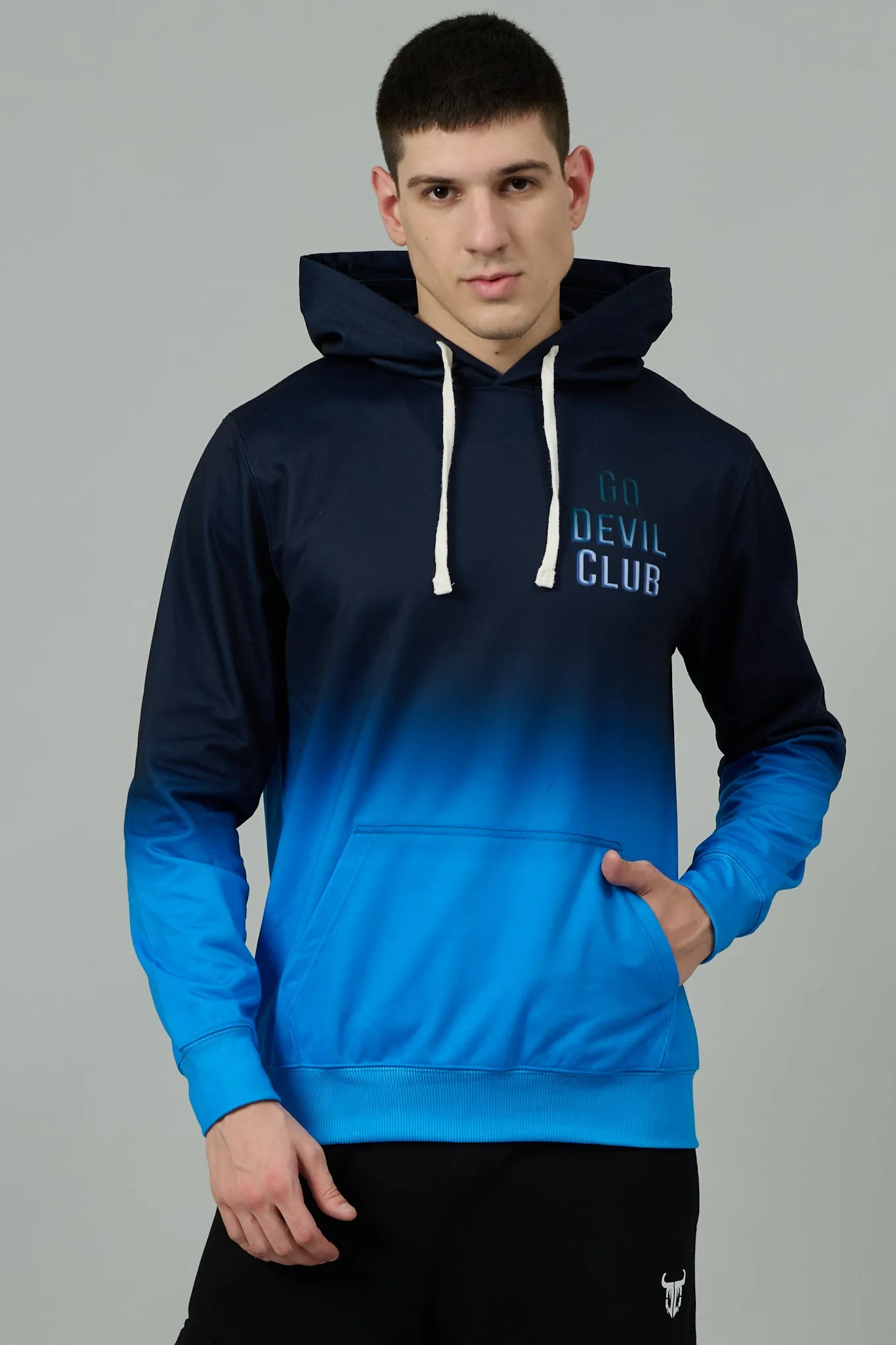 Go Devil Club Printed Black & Blue Hoodie for Men